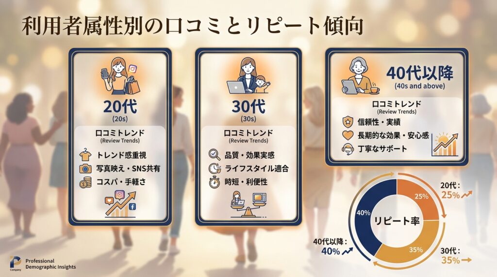 利用者属性別の口コミ傾向とリピート利用の実態