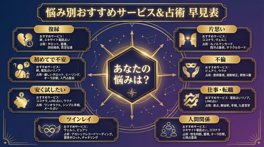 悩み別・電話占いの選び方早見表