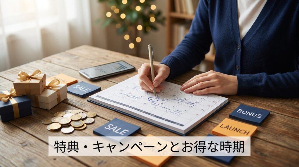 無料特典・キャンペーンの比較と料金がお得になるタイミング