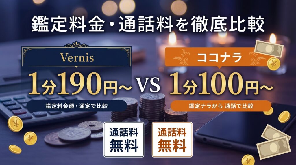 ヴェルニとココナラの鑑定料金・通話料を比較