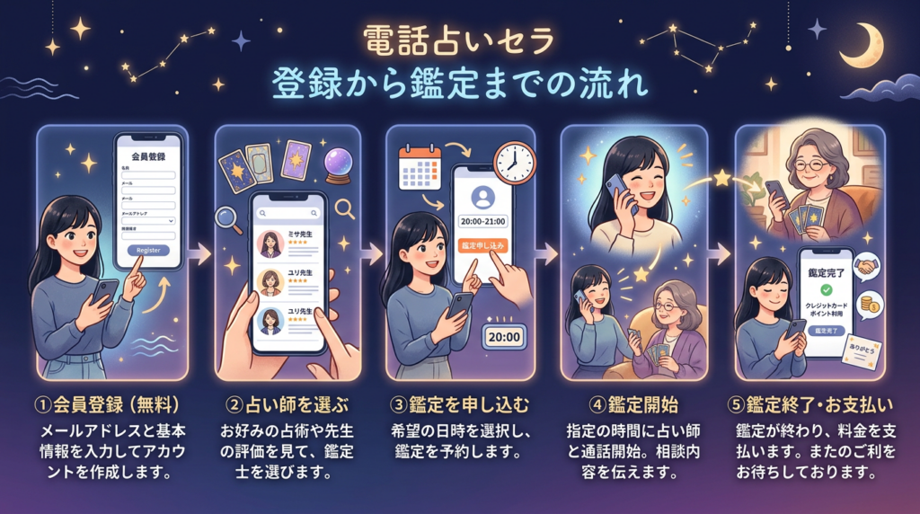 電話占いセラの始め方・使い方｜登録から鑑定までの流れ