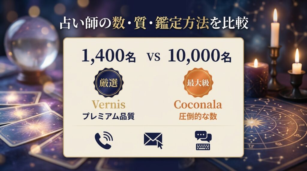 占い師の数・質・鑑定方法をヴェルニとココナラで比較