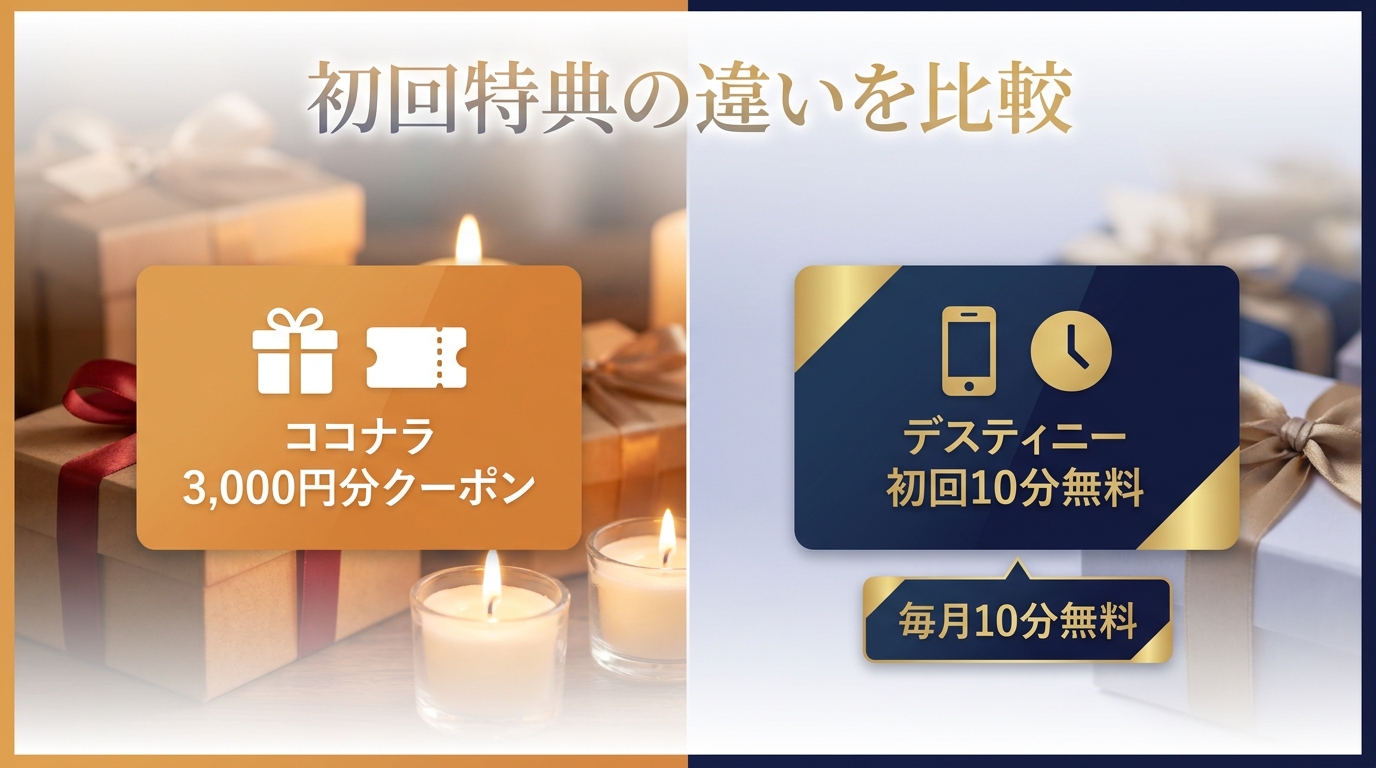 ココナラとデスティニーの初回特典の違いを比較
